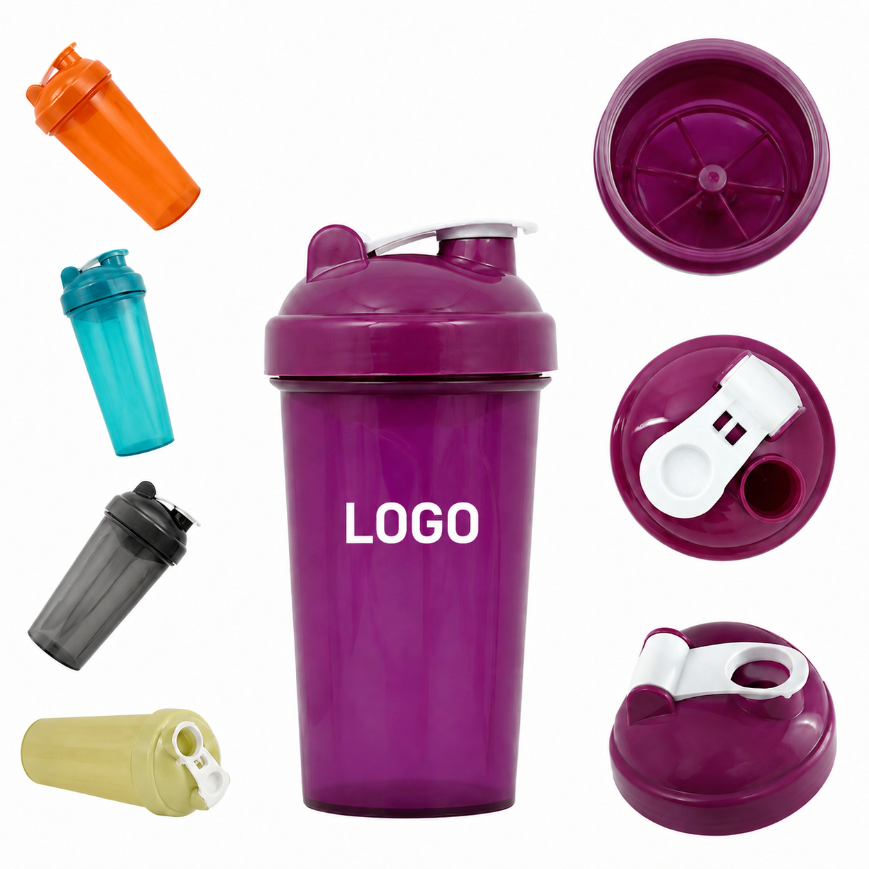 23oz Translucent Shaker Bottle with Integrated Strainer and Snap-Seal Lid