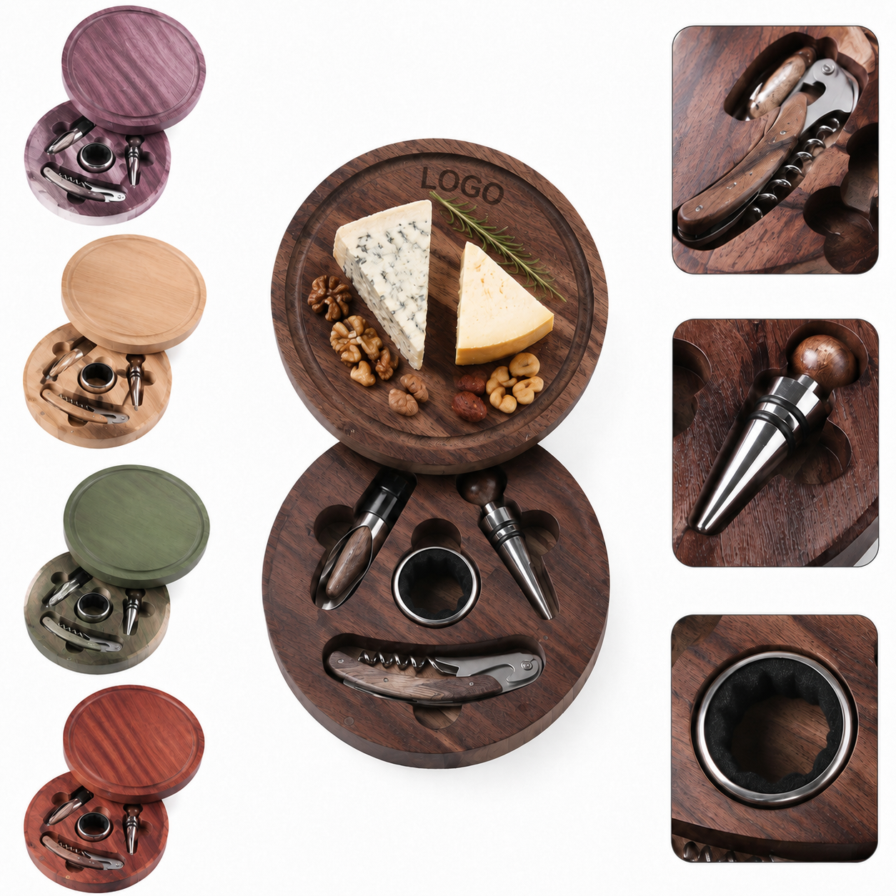 Rotating Bamboo Charcuterie Board and Wine Tool Set