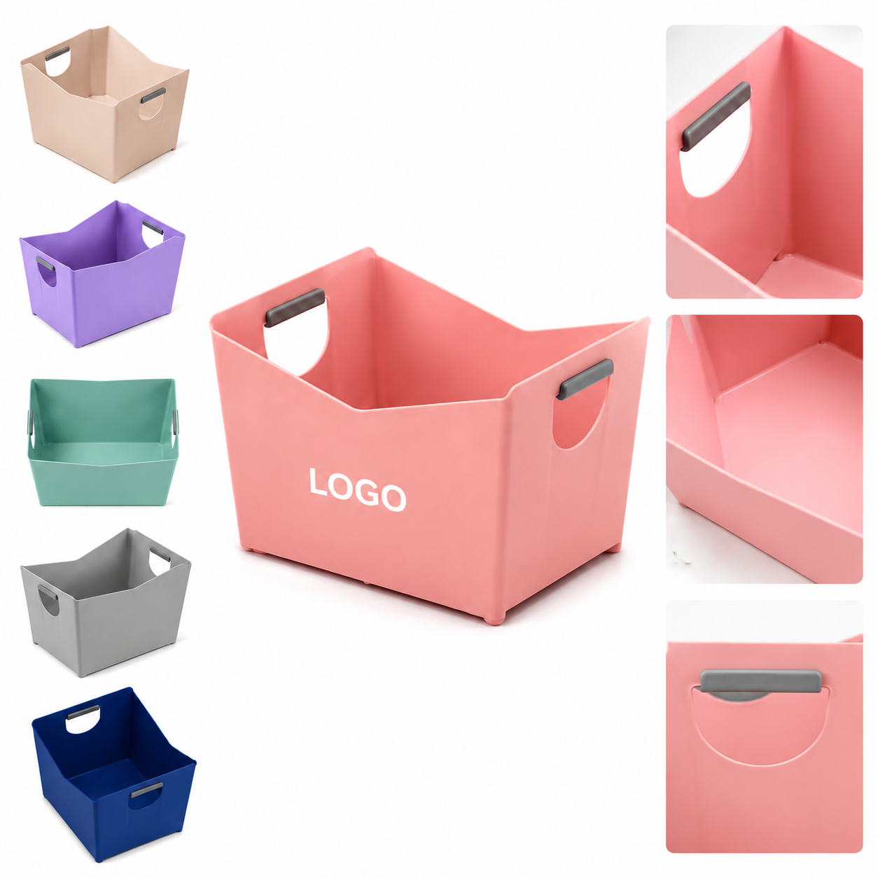 Rectangular Plastic Storage Caddy with Integrated Comfort Grips