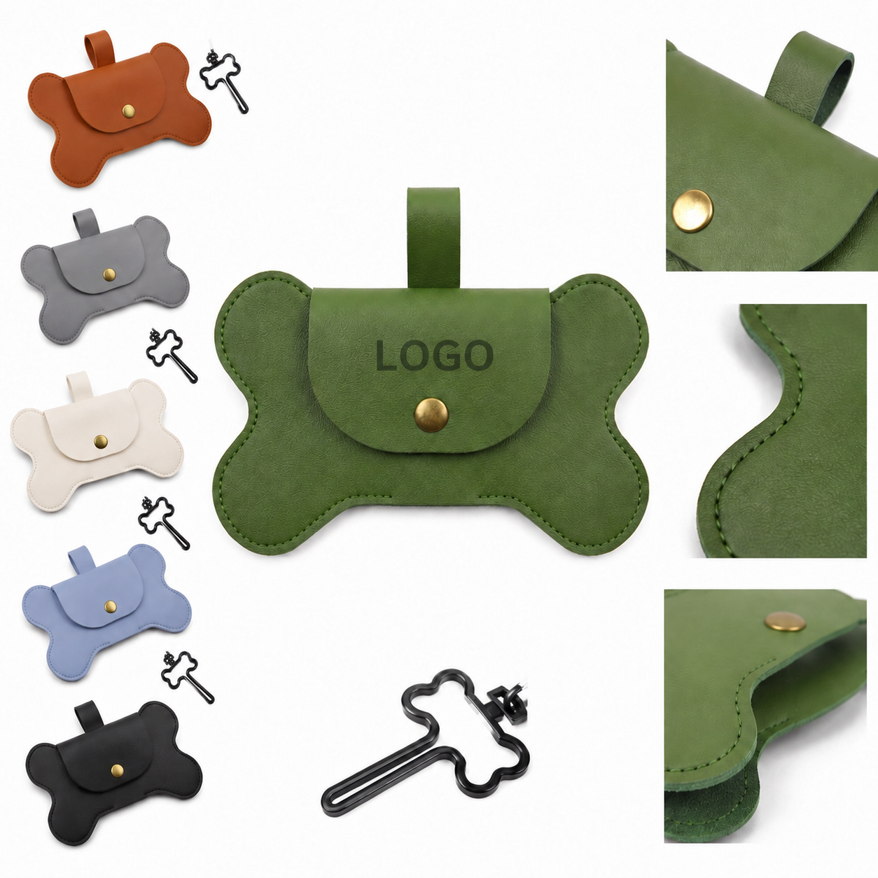 Bone-Shaped Synthetic Leather Pet Waste Bag Dispenser with Carabiner Attachment