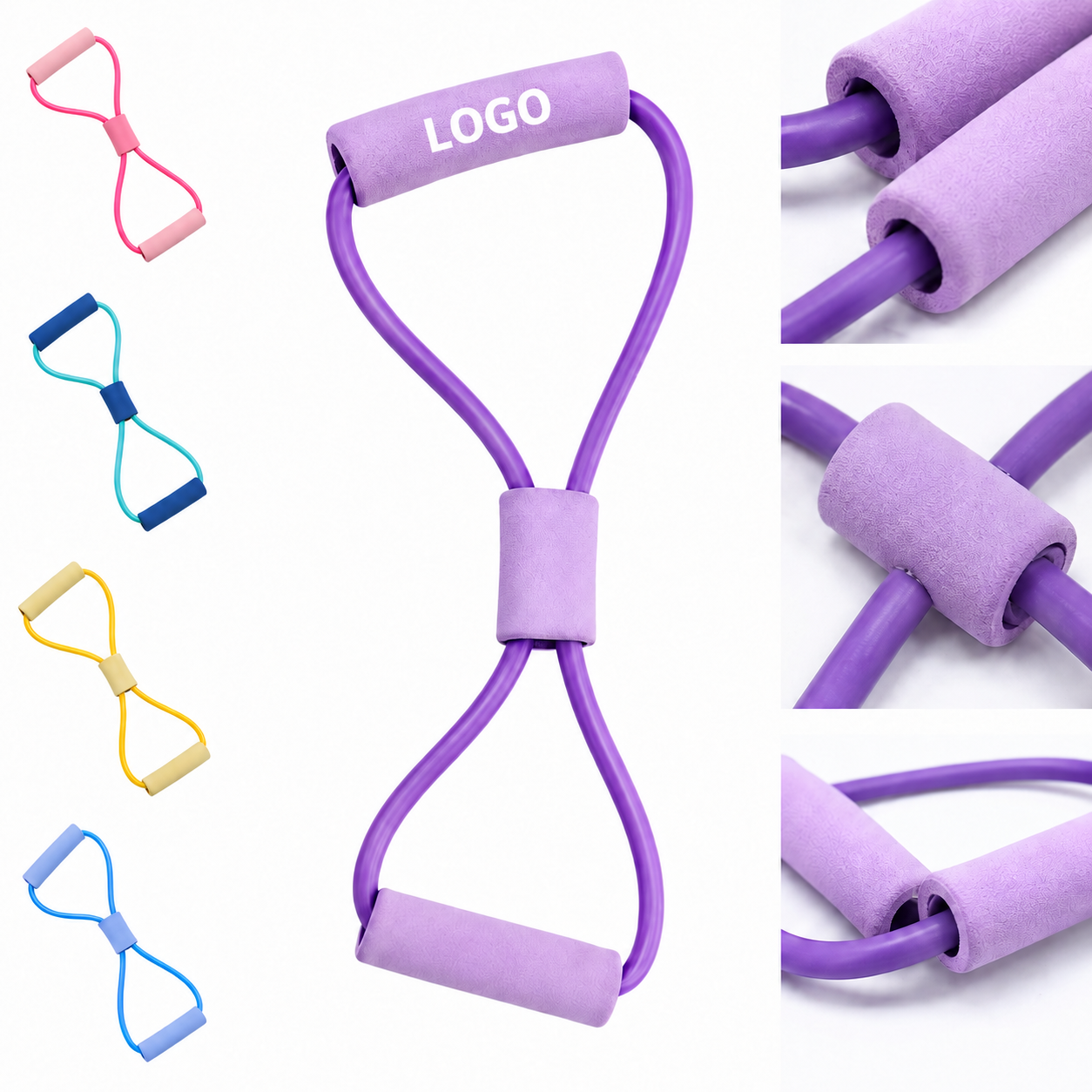 Figure-8 Elastic Resistance Band with Cushioned Foam Handles