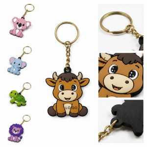 Soft-Touch 3D Molded Animal Shape PVC Keychain with Metal Ring