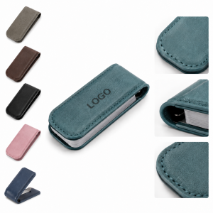 Slim Genuine Leather Magnetic Money Clip and Currency Holder