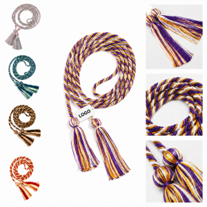 68-Inch Braided Academic Honor Cord with Multi-Color Interwoven Tassels